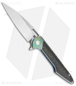 Artisan Cutlery Archaeo Frame Lock Flipper Knife Blue/Green Ti/CF (3.75" Satin)