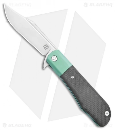 Artisan Cutlery D. Rocket Hyperion Frame Lock Knife CF/Green Ti (4" Satin) 1834G -Kizer Shop Artisan Cutlery D Rocket Hyperion FL CF Green Ti Satin 1834G BHQ 105423 jr