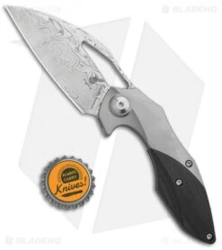 Kizer Isham Minitherium Flipper Knife Ti/Carbon Fiber (3" Vinland Damasteel) -Kizer Shop Kizer Isham Minitherium Ti CF Damasteel Ki3502D2 BHQ 97003 jr bottlecap