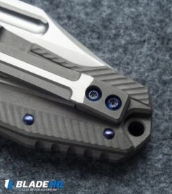 Andre De Villiers Mid-Tech Beast Flipper Knife W/ Blue Hardware (3.75" Satin) -Kizer Shop andre de villiers mid tech beast flipper blue hw detail cm